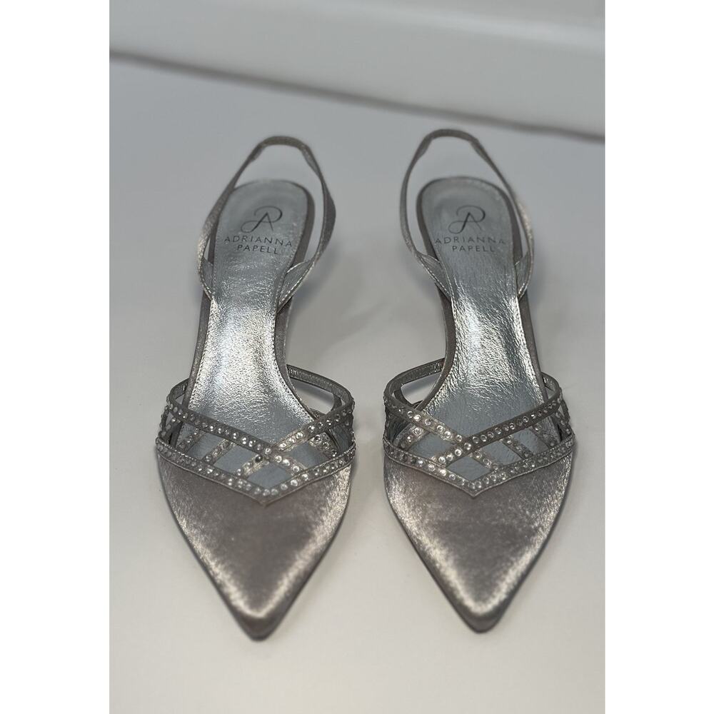 Adrianna Papell Haven Silver Sling Back Pumps Size 7.5 Rhinestone Wedding Formal